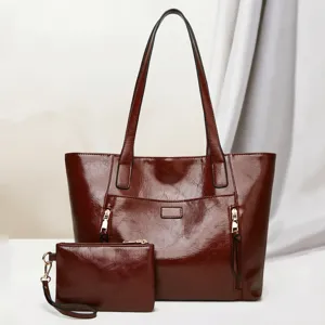 Retro Vintage PU Leather Tote Bag Large Capacity Women Shoulder Bag With Mother Bag Handbag Daily Commute