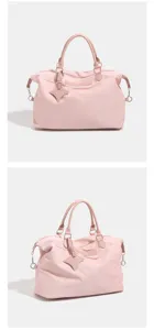 Pink nylon travel duffel bag large capacity casual handbag portable shoulder bag