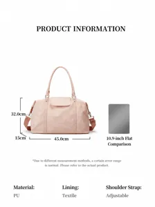 Bolso de mano de viaje de cuero PU rosa, bolso cruzado casual de gran capacidad.