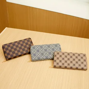Stylish women's long zipper wallet featuring a classic checkered monogram pattern design.
