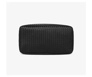 Black woven leather women handbag, luxury style classic design elegant daily commute purse.