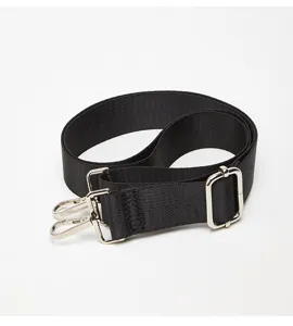 Replacement black adjustable bag strap with silver metal hooks for crossbody purses.
