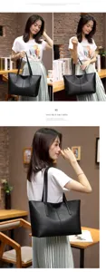 Classic black commuter tote bag, large capacity PU leather shoulder bag for women daily.