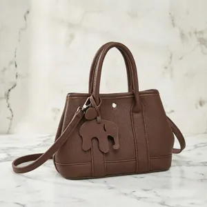 Women Fashion PU Leather Tote Bag Casual Handbag Chic Shoulder Crossbody Bag With Elephant Pendant Elegant Daily Purse