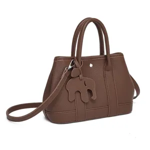 Womens brown leather tote bag stylish shoulder handbag casual commuting top handle bag