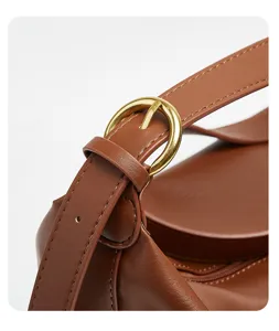 Brown leather shoulder bag strap detail metal buckle hobo bag casual commute daily use