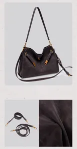 Vintage suede women shoulder bag luxury lock strap handbag detailed view elegant design style