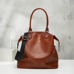 Women Large Capacity PU Leather Tote Bag Retro Casual Solid Color Shoulder Crossbody Bag Vintage Daily Handbag