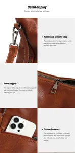 Detailed view of the brown PU leather tote bag, highlighting smooth metal zipper and hardware.