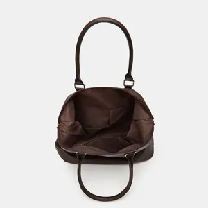Dark brown leather tote bag large capacity shoulder bag top handle bag minimalist style