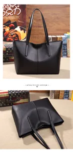 Black PU leather tote bag for women, large capacity shoulder bag for commuting and travel.