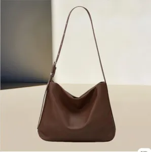 Brown slouchy shoulder bag large capacity hobo handbag retro commute casual tote bag main view