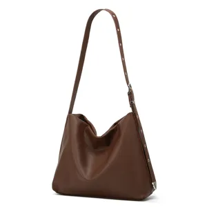 Brown large capacity shoulder crossbody bag for women casual commute vintage tote bag