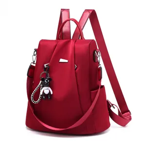 Stylish women nylon casual backpack large capacity travel school bag red daily use fashion daypack
