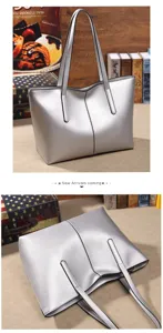 Silver tote bag for women vintage large capacity shoulder bag casual PU leather handbag