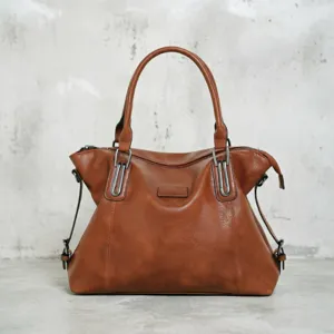 Women Vintage PU Leather Tote Bag Large Capacity Handbag Casual Commuter Shoulder Bag With Metal Hardware