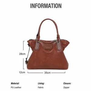 Vintage bruine PU leer tote tas voor vrouwen, grote capaciteit casual schouderhandtas met rits.