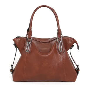Brown women's tote bag large capacity retro PU leather handbag elegant shoulder bag main view