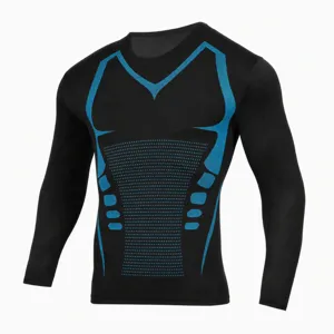 Maglia a compressione a manica lunga nera da uomo con stampa