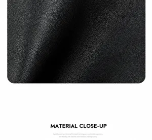 Primer plano detallado que muestra la textura fina y de alta calidad del bolso negro.
