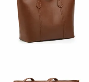 Bolso tote clásico de cuero PU marrón, bolso de hombro minimalista de gran capacidad para uso diario.