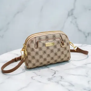 Women Fashion Crossbody Bag Vintage Letter Print Shell Bag PU Leather Casual Shoulder Bag Daily Handbag Purse
