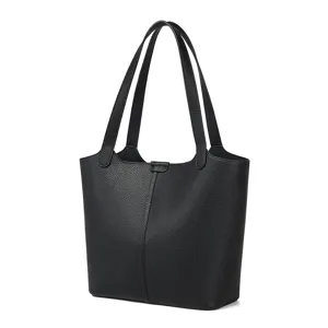 Schwarze Leder Handtasche für Damen, große Kapazität, elegante Umhängetasche mit Henkeln top.
