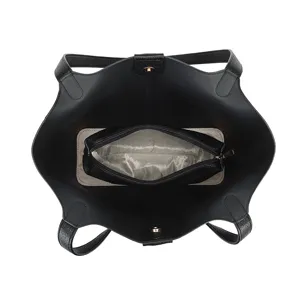 Klassische schwarze Ledertragetasche mit Innentasche, grosse Umhaengetasche fuer Damen.