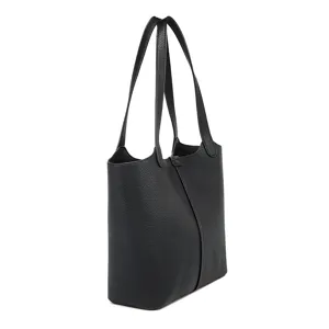 Schwarze Damen-Leder-Einkaufstasche, grosse Kapazitaet, elegante Handtasche für Alltag.