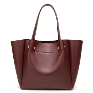 Damen Weinrote Tote Tasche Grosse Kapazität PU Leder Lässige Schultertasche Handtasche Modisch