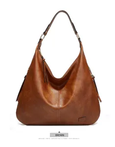 Vintage brown hobo shoulder bag for women, large capacity casual tote bag, stylish underarm bag.