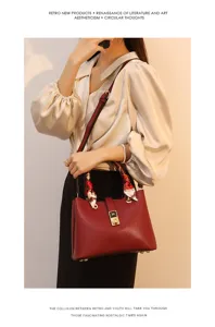 Retro Red Shoulder Tote Bag with Scarf Niche Design Elegant PU Leather Handbag for Women