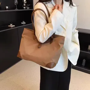Vintage minimalist women oxford cloth tote bag large capacity casual commute travel handbag
