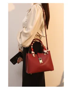 Fashion large capacity tote bag with elegant handle scarf and shoulder strap for women.