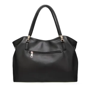 Elegant black tote shoulder bag for women, large capacity dumpling bag style daily use