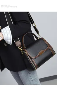 Stylish women shoulder bag colorblock handbag casual crossbody bag with wide strap for daily use