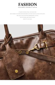 Vintage brown pu leather briefcase handbag, stylish shoulder bag with metal hardware details.