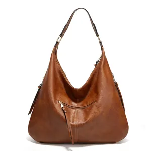 Vintage brown hobo shoulder bag for women, large capacity casual daily handbag main view.