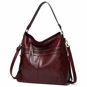 Vintage women shoulder bag PU leather hobo tote purse casual crossbody handbag purple