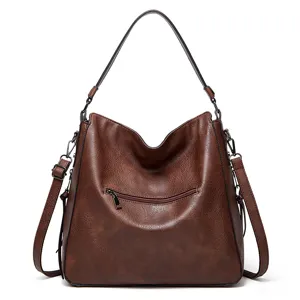Vintage brown leather tote bag shoulder handbag for women daily casual stylish commute