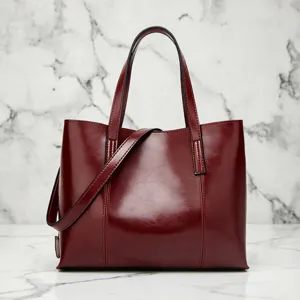 Women Retro Oil Wax Leather Tote Bag Large Capacity Casual Commuter Shoulder Crossbody Bag Handbag Top Handle Bag