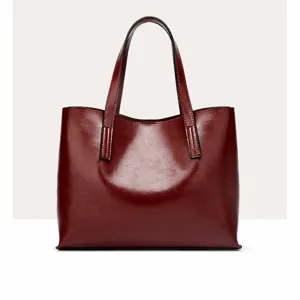 Classic women tote bag vintage oil wax leather shoulder handbag large capacity casual purse