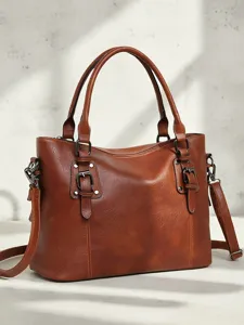 Women's Vintage PU Leather Motorcycle Bag Large Capacity Commuter Handbag Casual Top Handle Shoulder Crossbody Bag