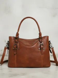 Vintage Brown PU Leather Tote Bag Large Capacity Commuting Shoulder & Crossbody Bag