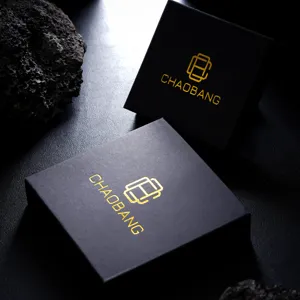 Premium black jewelry packaging box with gold logo minimalist design for luxury gifts storage