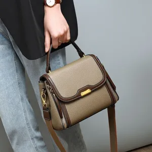 Stylish minimalist women shoulder handbag, chic contrast color PU leather crossbody bag.