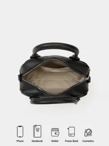 Schwarze Leder Boston Handtasche für Damen, große Kapazität modische Umhängetasche.