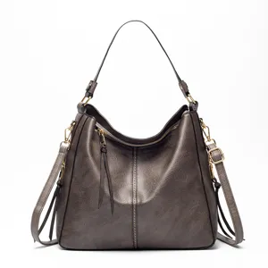 Sac Bandoulière Hobo Gris Fonce Cuir PU Rétro Grande Capacité Sac à Main Cabas Décontracté
