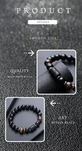 Zodiac beaded bracelet for men and women, natural stone black onyx tiger eye jewelry.