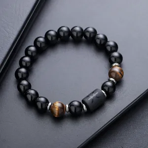 12 Zodiac Constellation Bracelet For Men Women Titanium Steel Natural Obsidian Tiger Eye Stone Beaded Bracelet Fashion Jewelry Gift